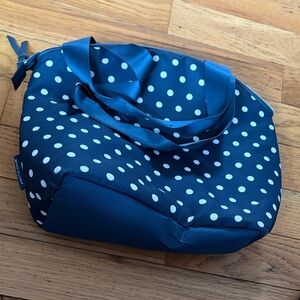 Navy Polka Dot Cosmetic Pouch with Satin Handles